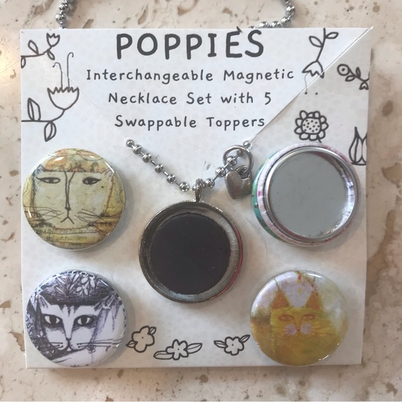 Necklace w/ 5 different cat designs, interchangeable by magnet. Never used. - Picture 5 of 5